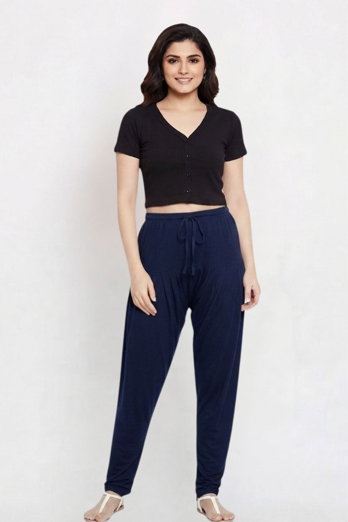 Navy Blue Plain Viscose Patiala
