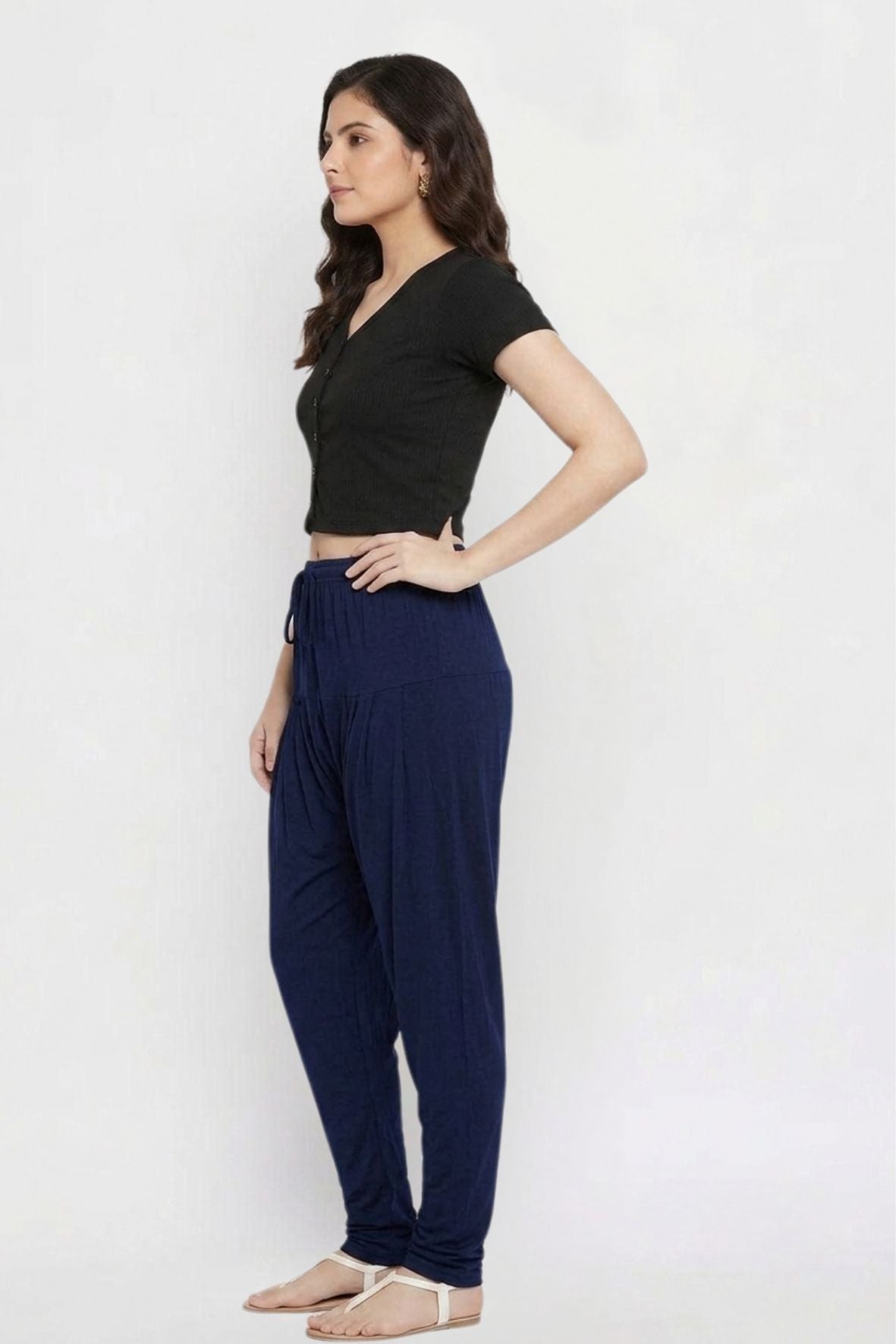 Navy Blue Plain Viscose Patiala