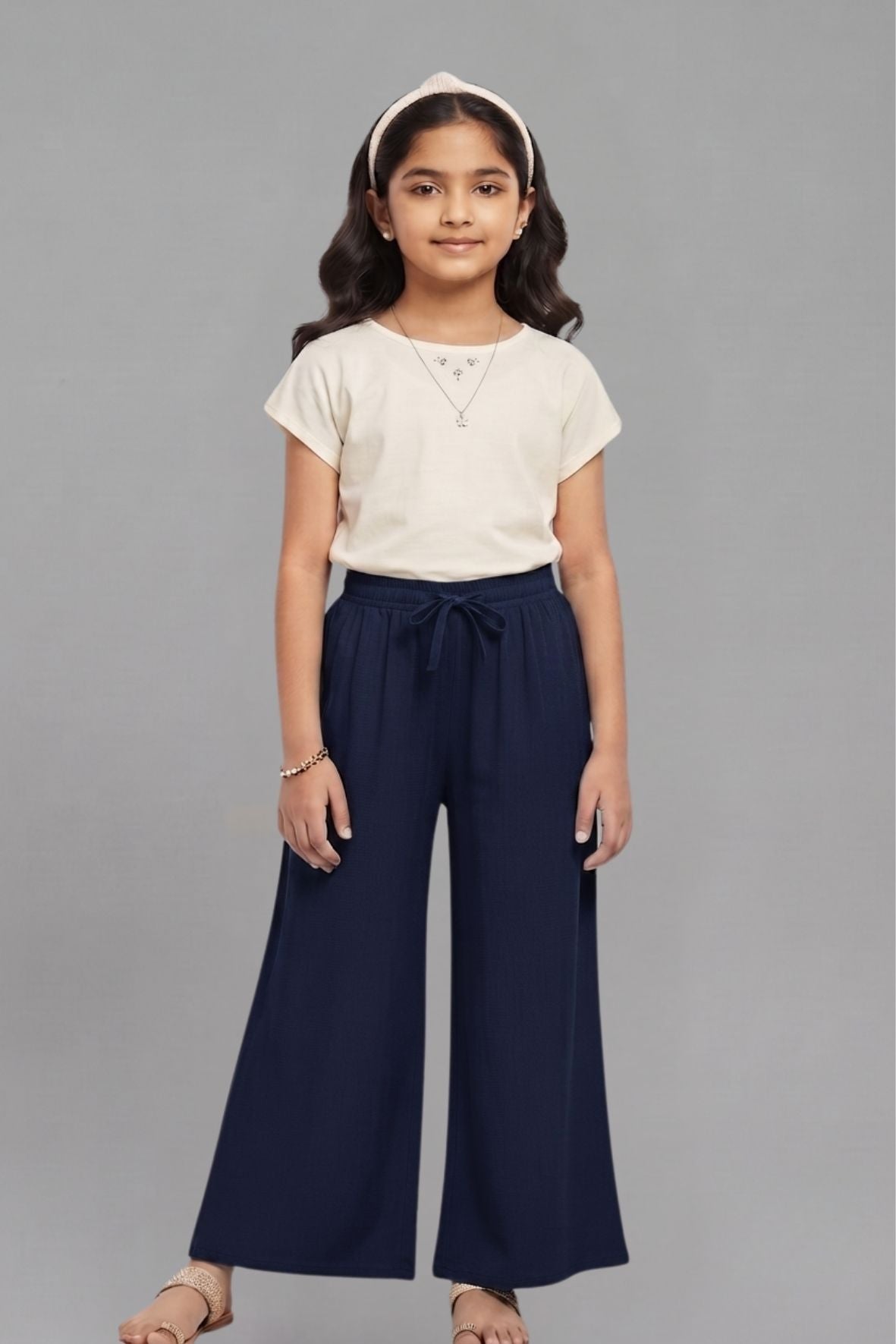 Kids Navy Blue Rayon Palazzo