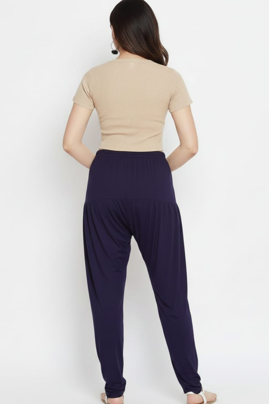 Navy Blue Plain Viscose Patiala