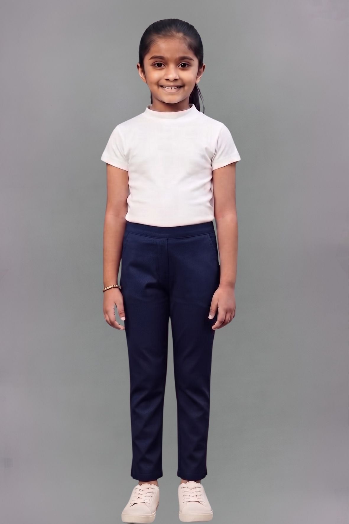 Girls Navy Blue Colour Straight Pant