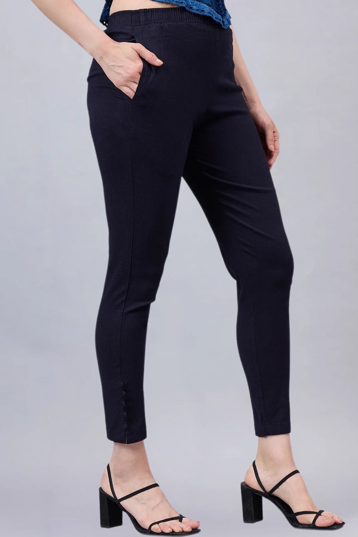 Navy Blue Regular Fit Potli Pants