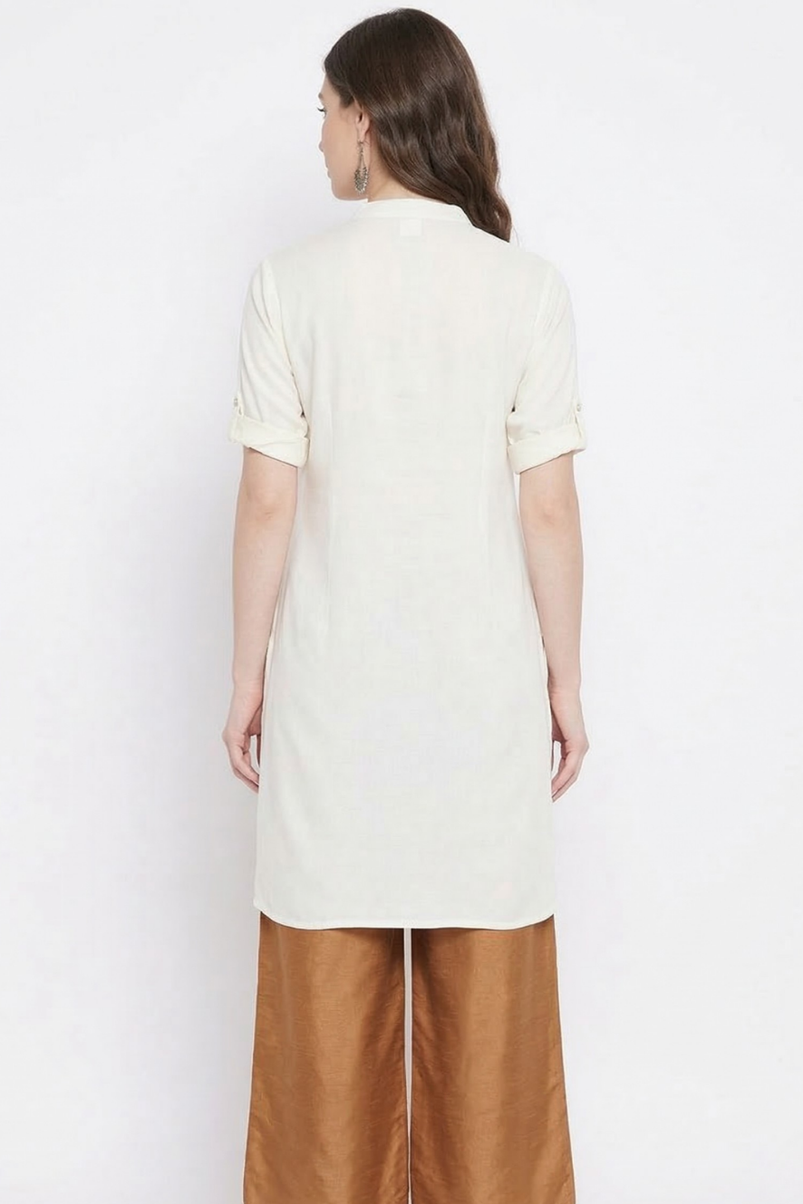 Off White Solid Coloured Short Kurti - 32" Length