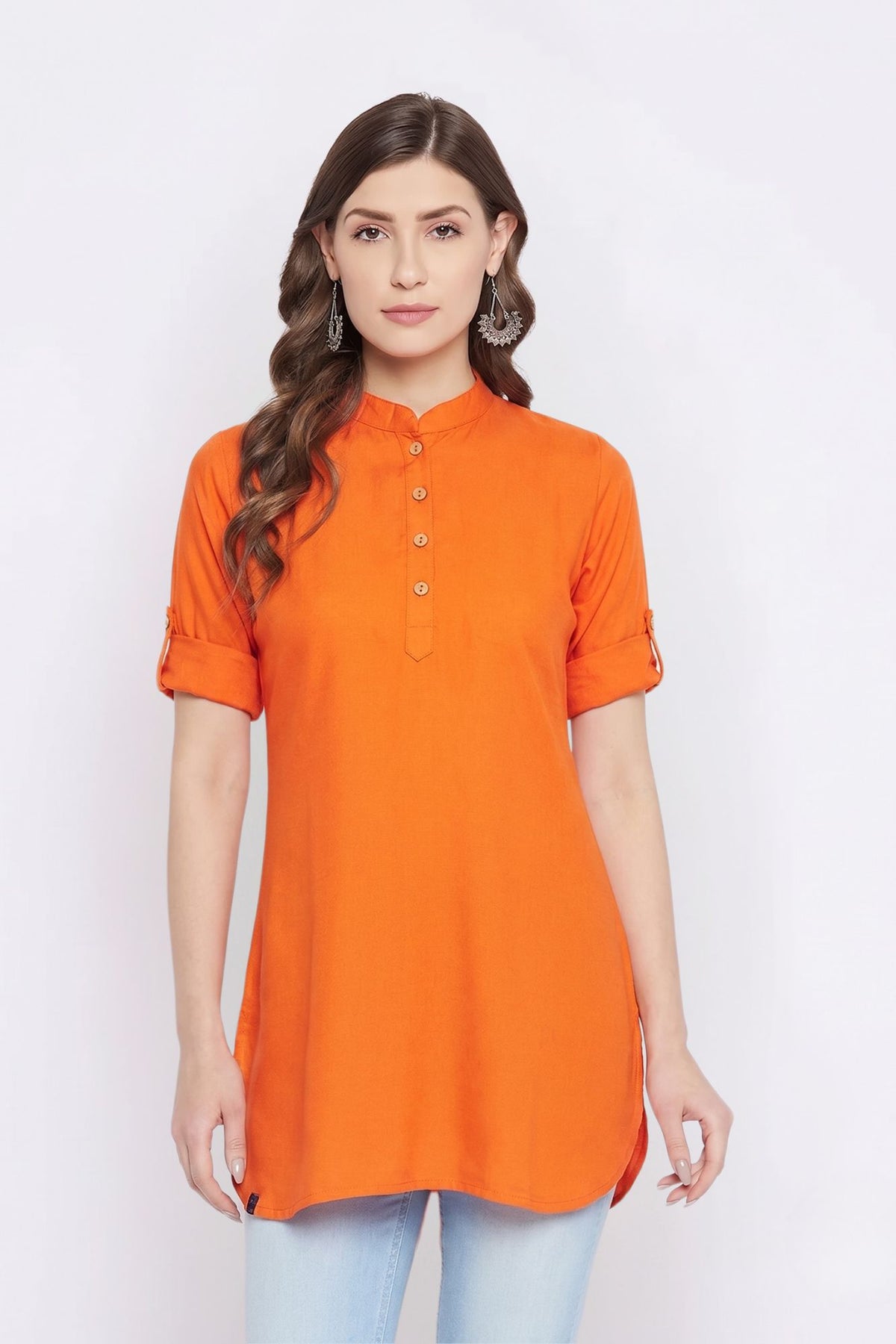 White Solid Coloured Short Kurti - 32" Length