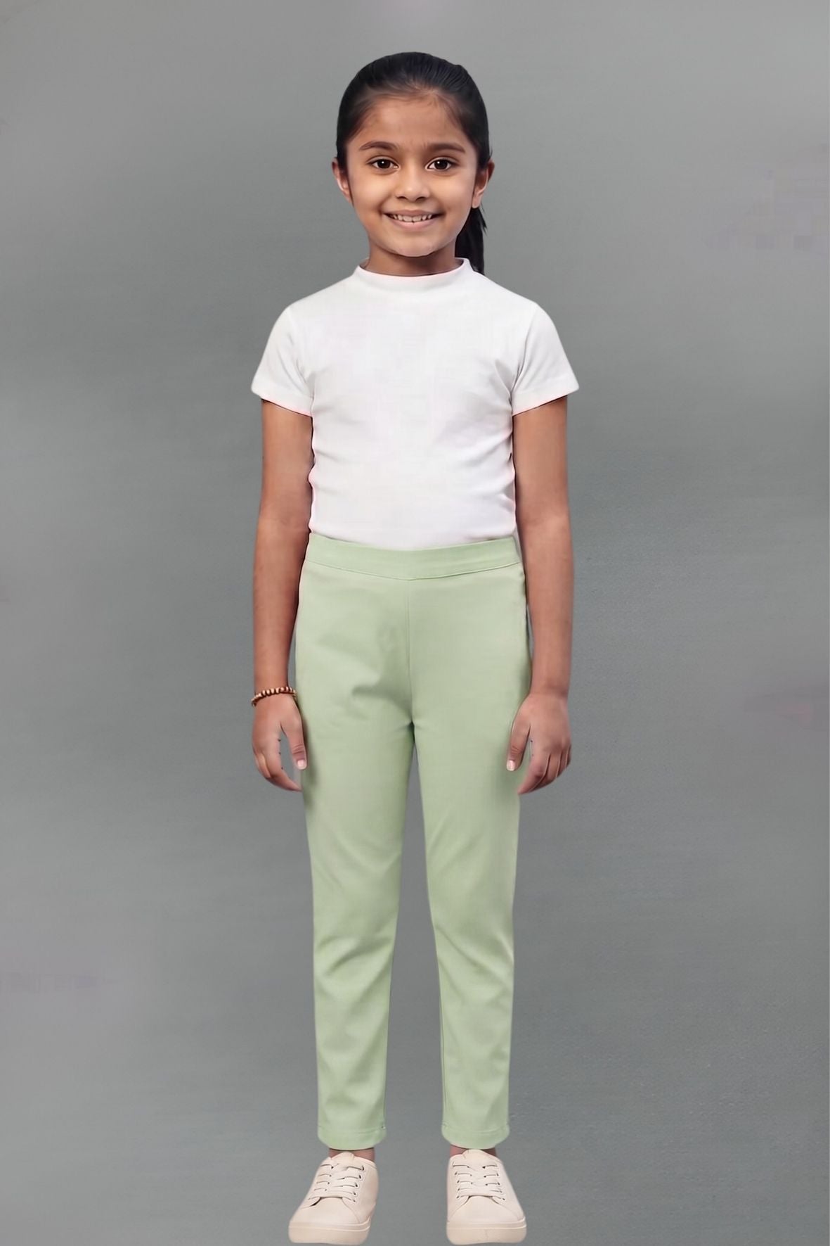 Girls Pastel Green Colour Straight Pant