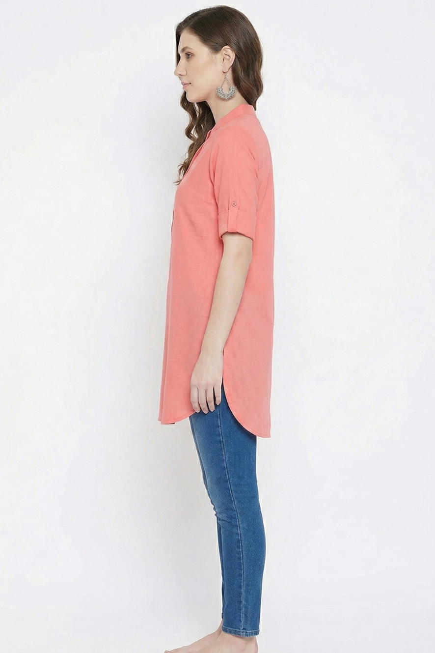 Peach Solid Coloured Short Kurti - 32" Length