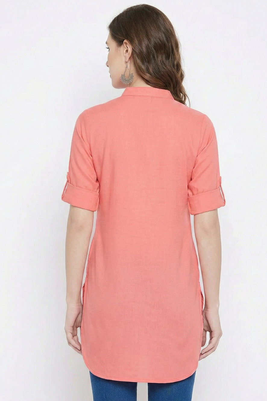 Peach Solid Coloured Short Kurti - 32" Length