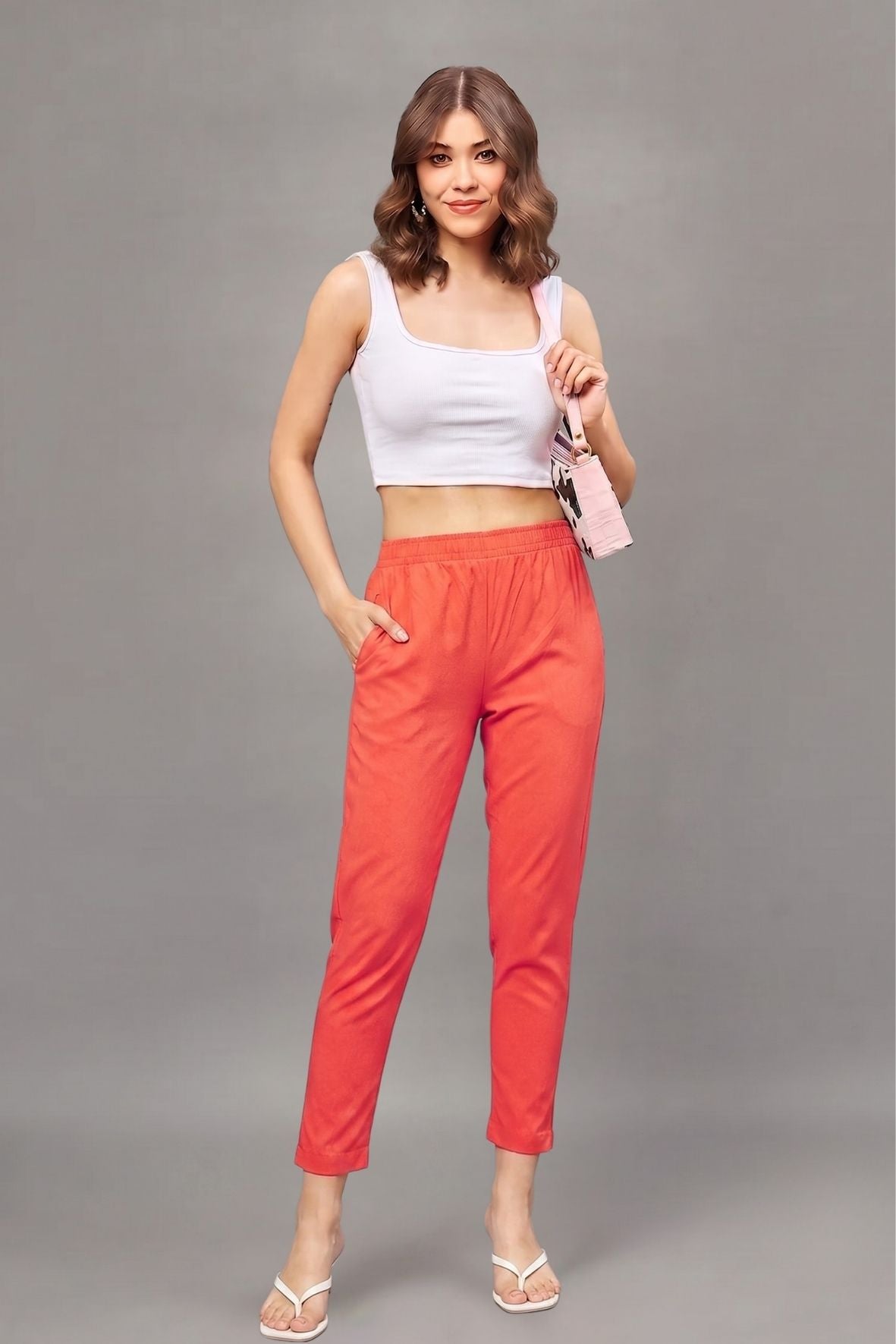 Peach Colour Straight Pant
