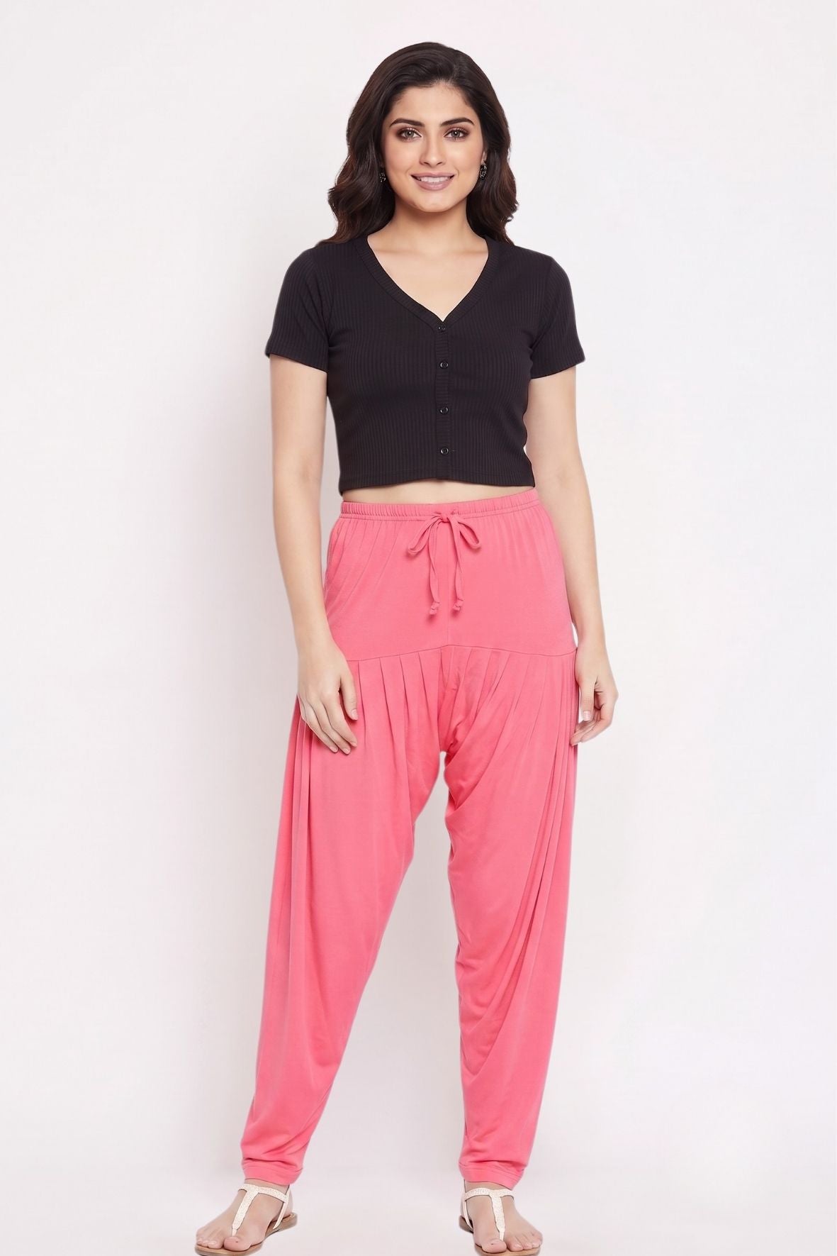 Peach Plain Viscose Patiala