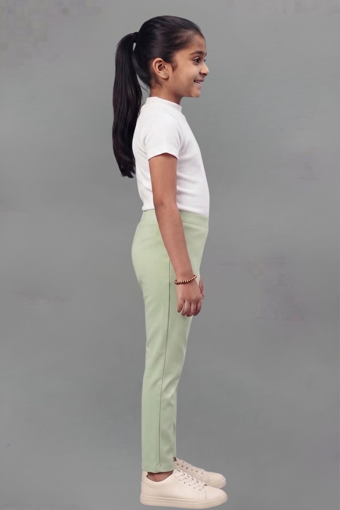 Girls Pastel Green Colour Straight Pant
