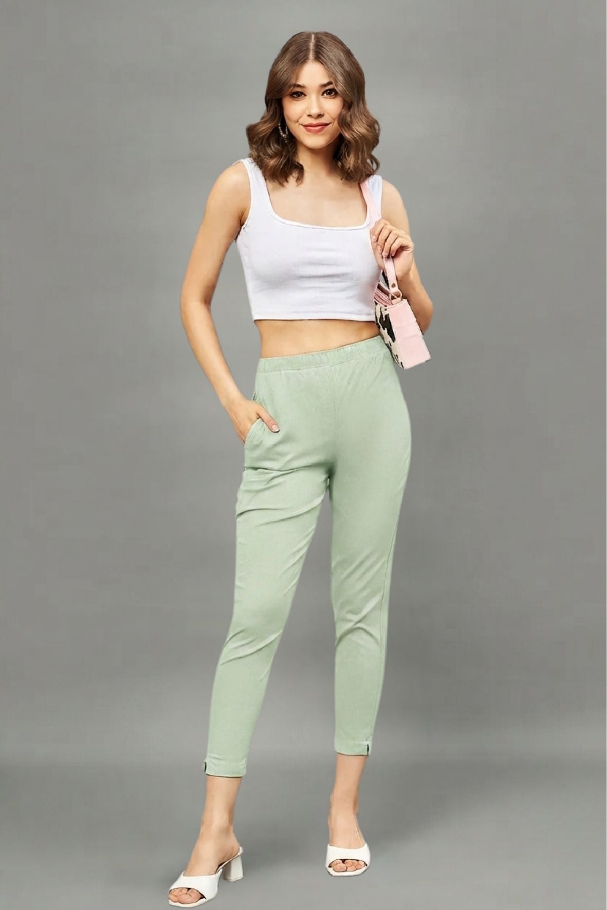 Pista Green Colour Straight Pant