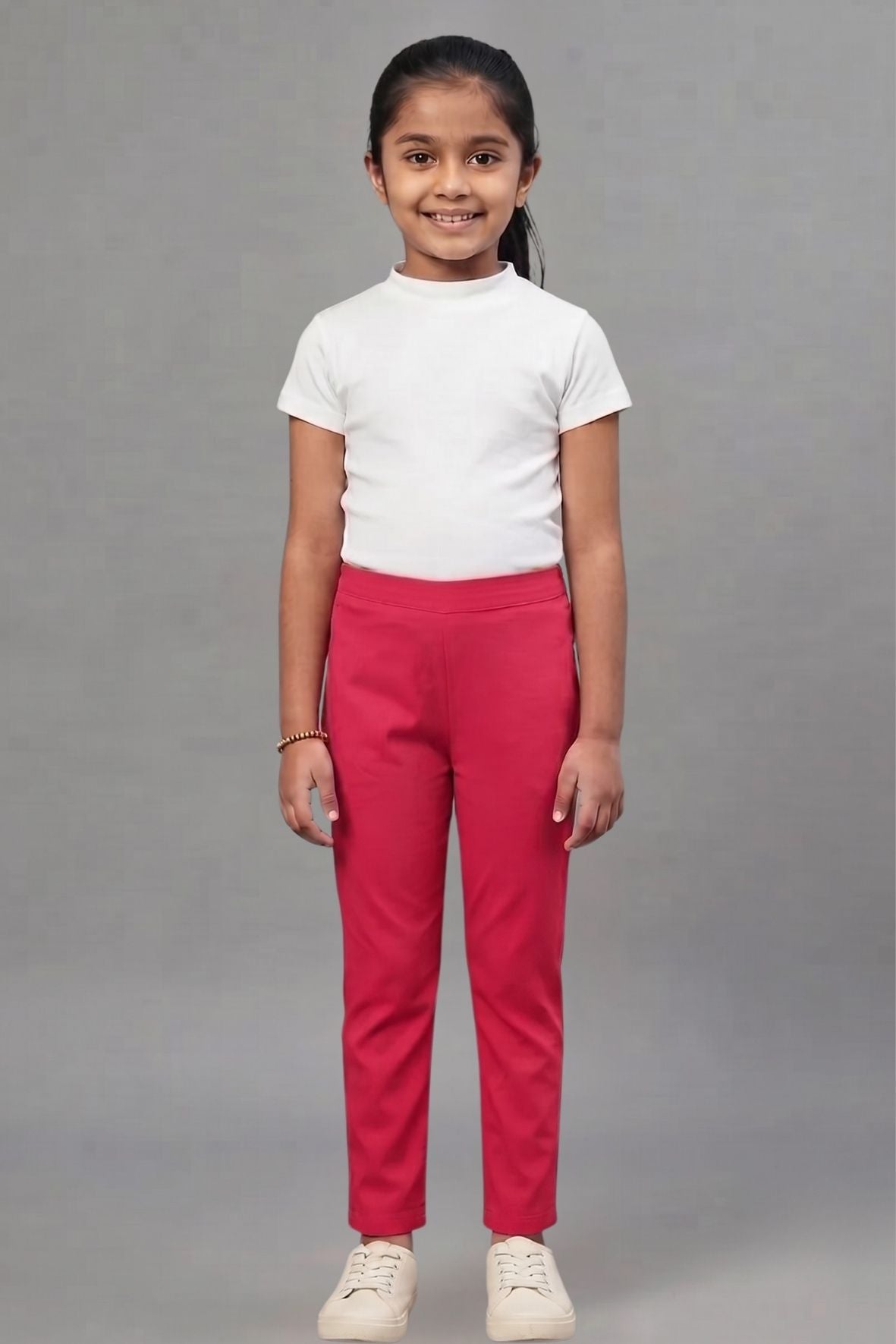 Girls Pink Colour Straight Pant