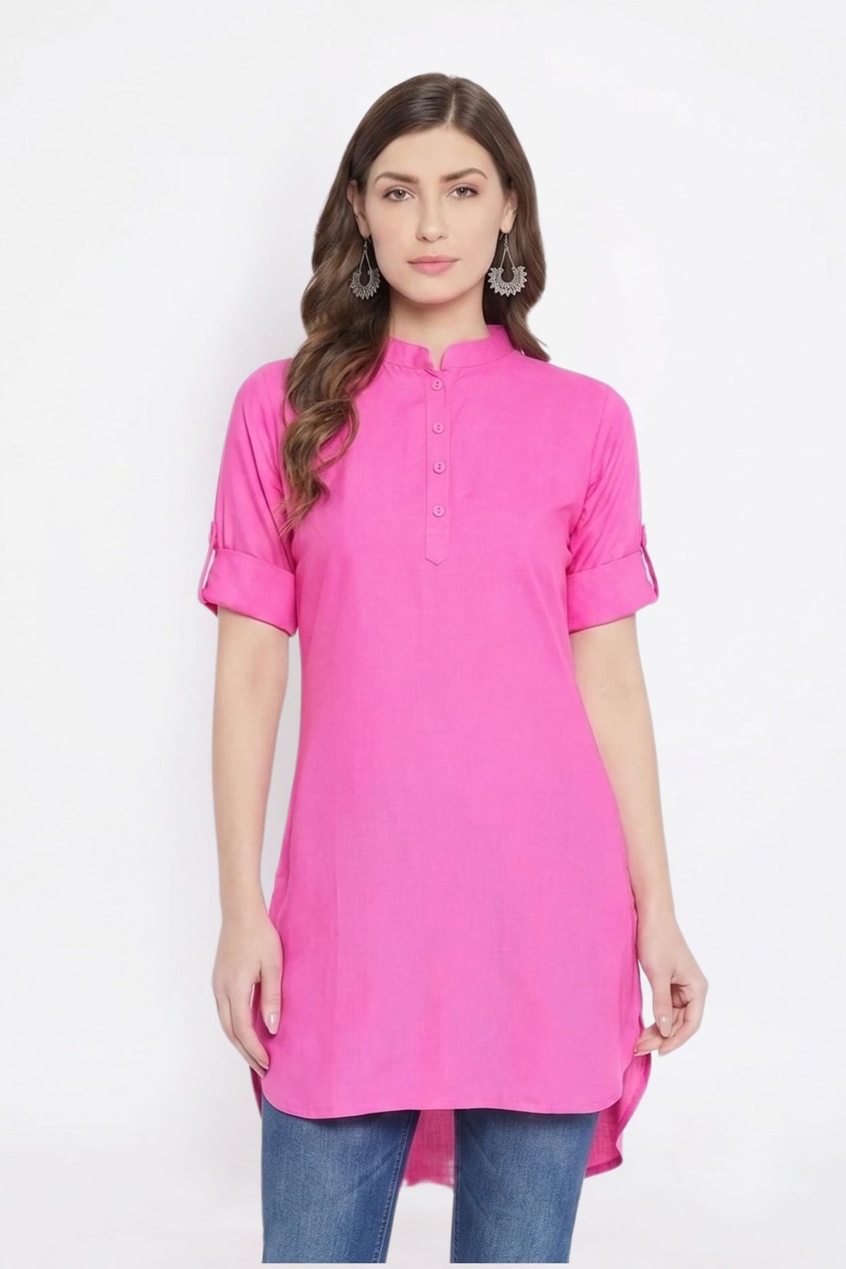 White Solid Coloured Short Kurti - 32" Length