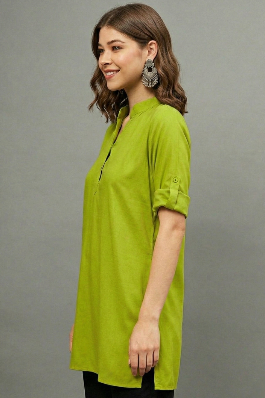 Green Solid Coloured Short Kurti - 32" Length