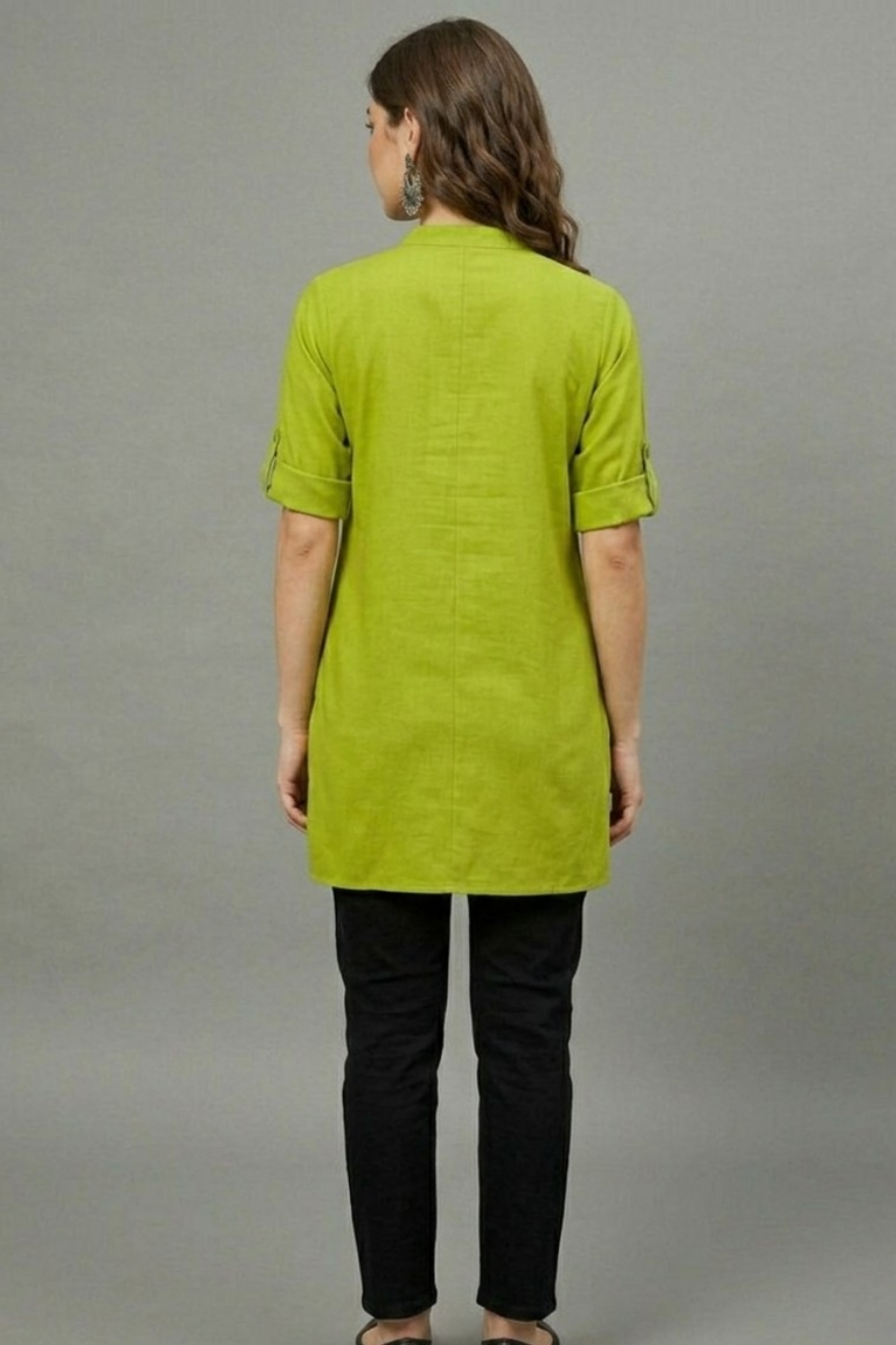 Green Solid Coloured Short Kurti - 32" Length
