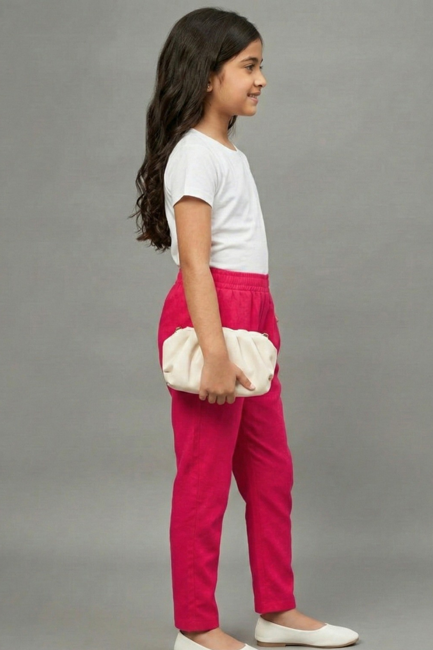 Girls Pink Colour Straight Pant