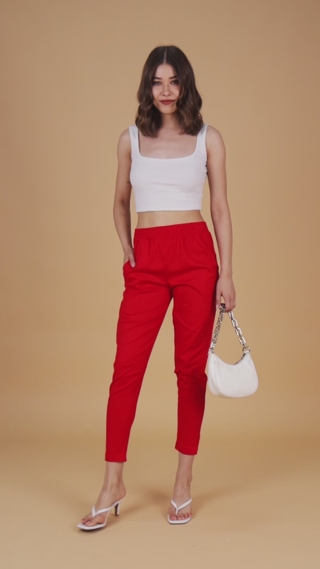 Red Colour Straight Pant