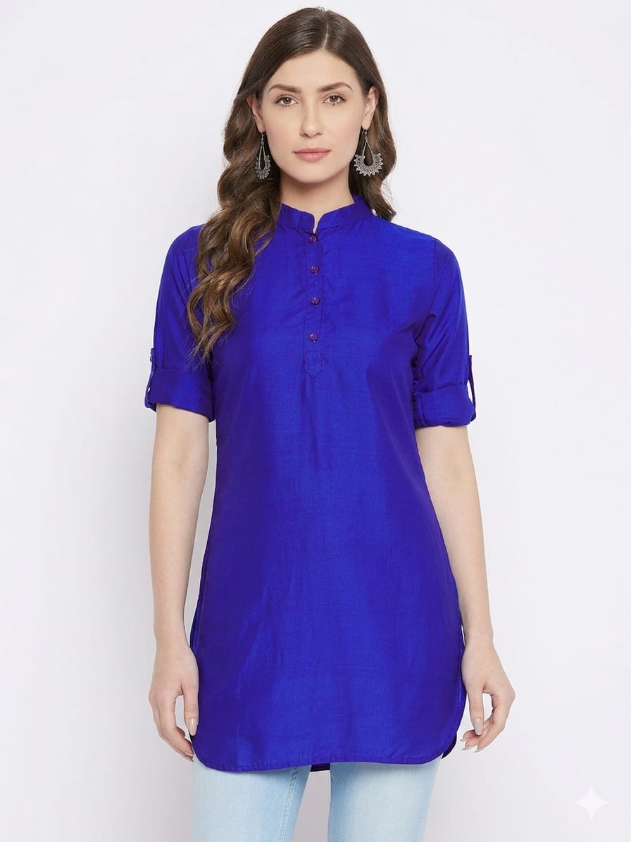 Royal blue Solid Coloured Short Kurti - 32" Length