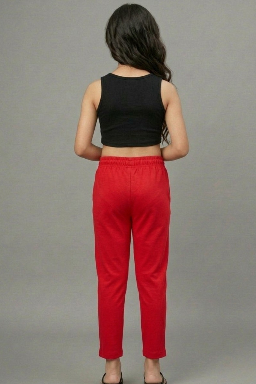 Girls Red Colour Straight Pant