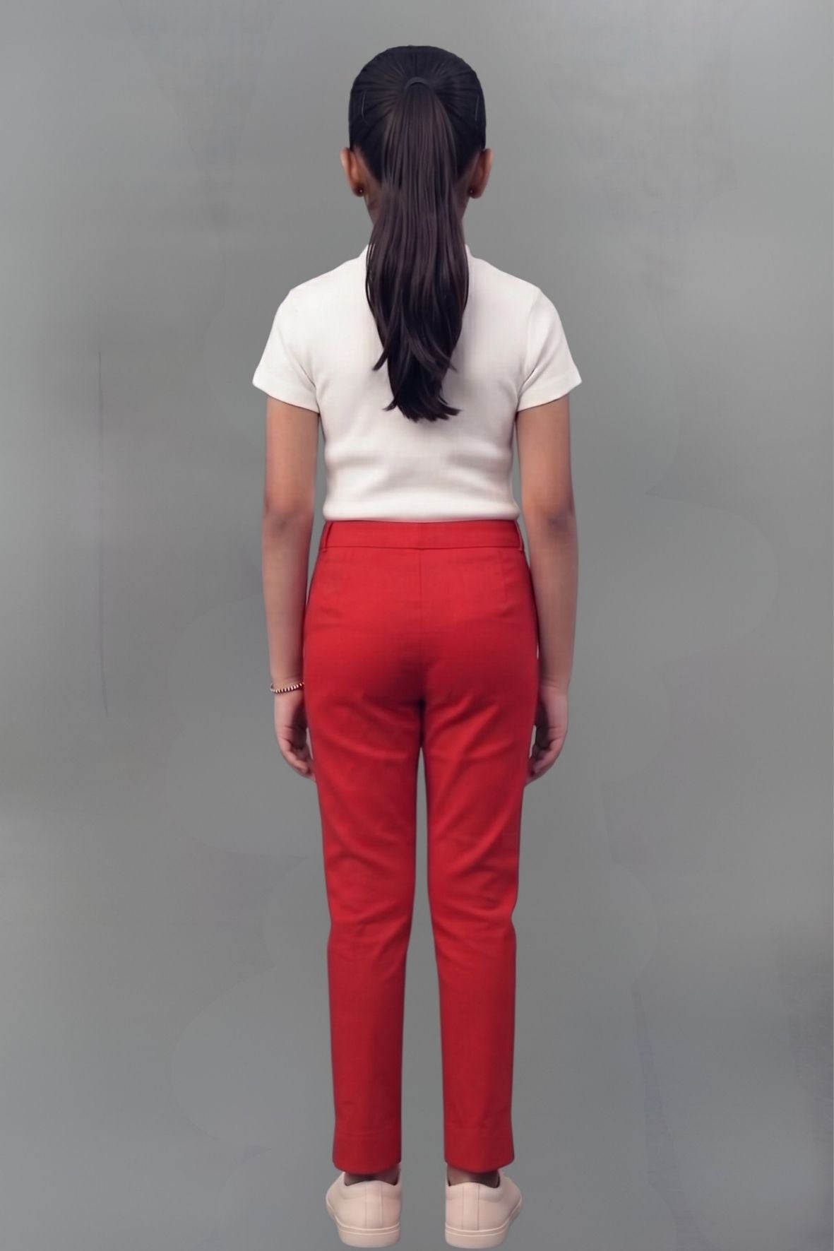 Girls Red Colour Straight Pant