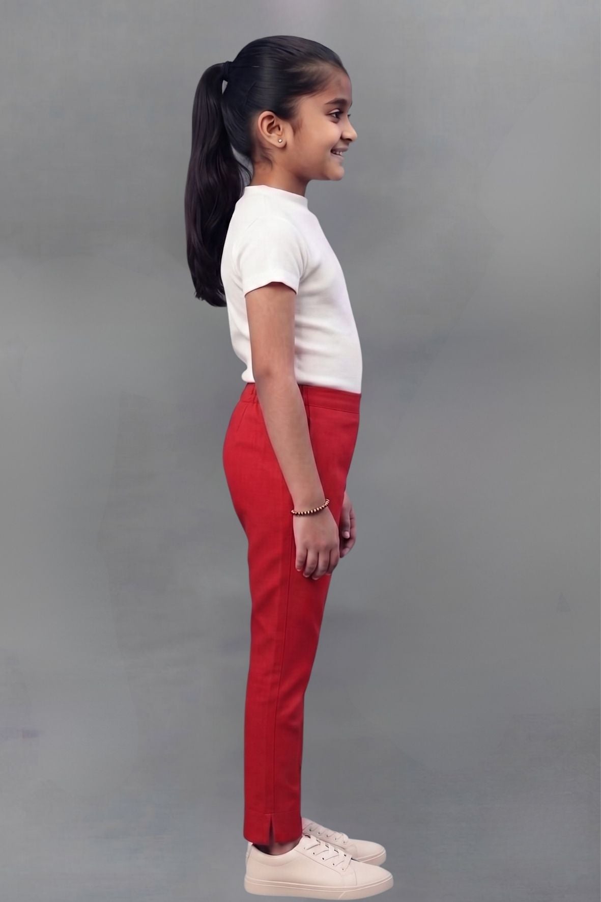 Girls Red Colour Straight Pant
