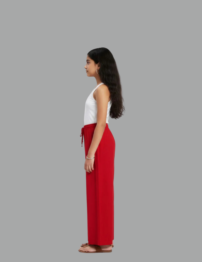 Kids Red Rayon Palazzo