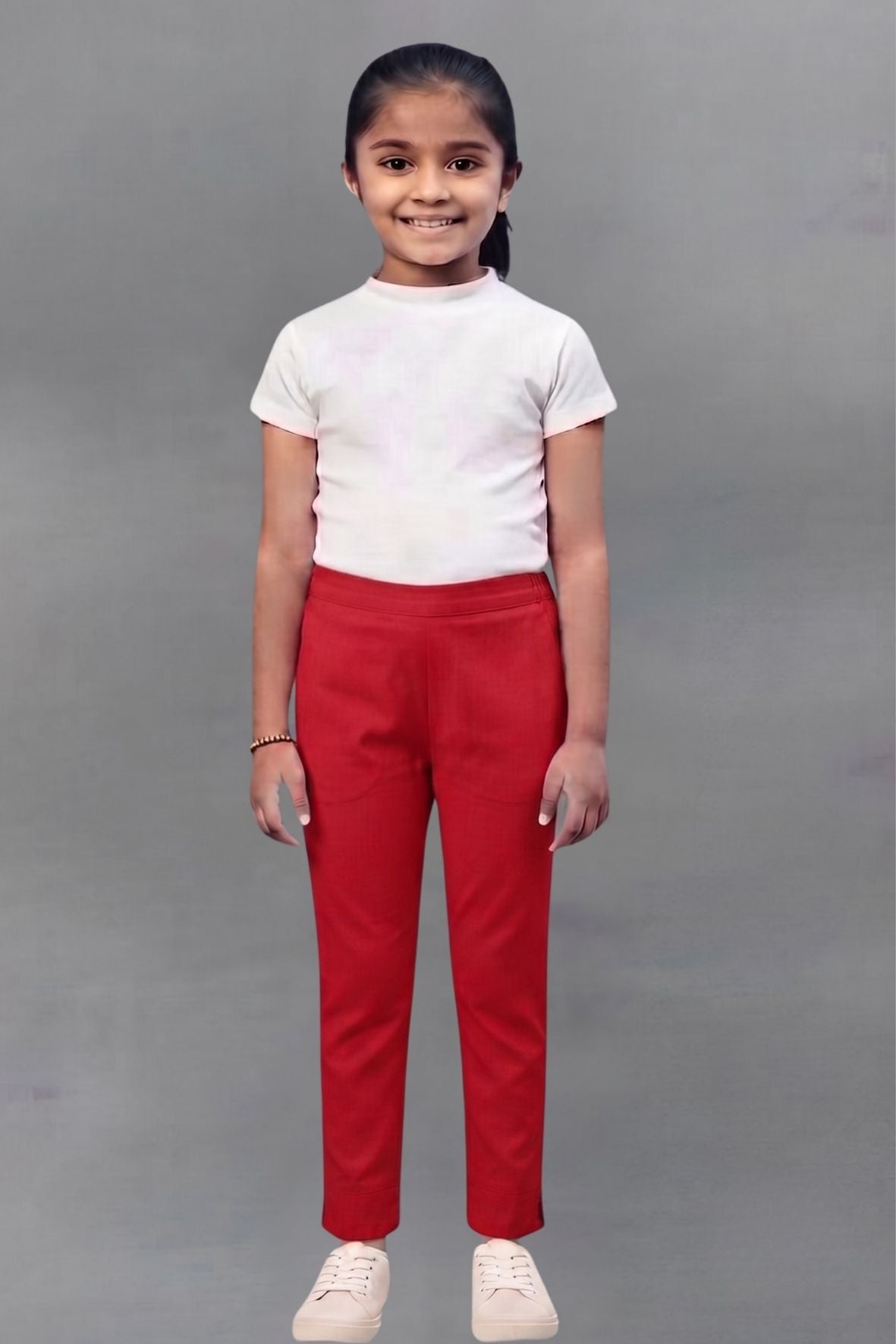 Girls Red Colour Straight Pant
