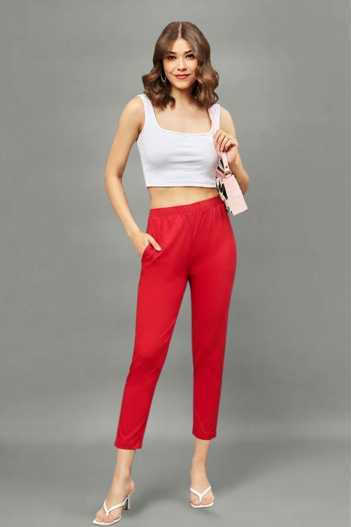 Red Colour Straight Pant