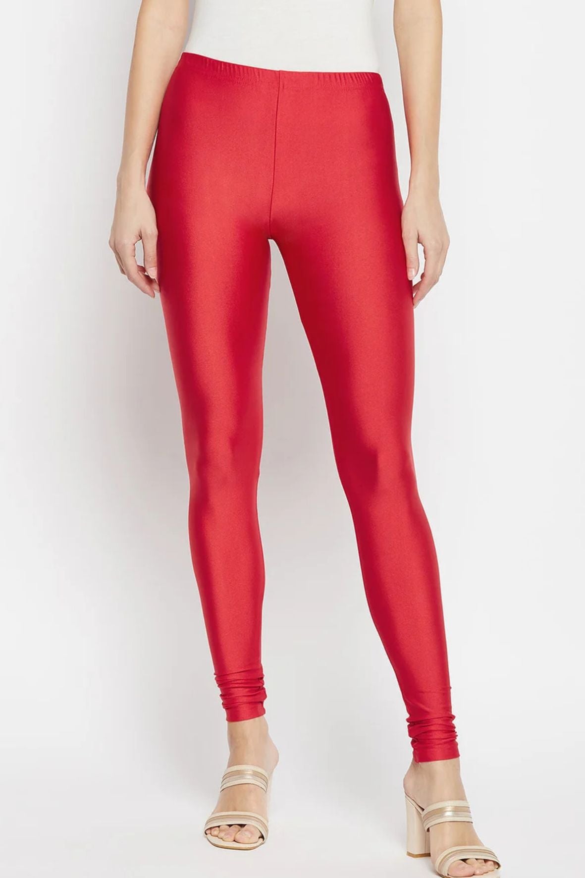 Red Metallic Leggings - Ankle Length