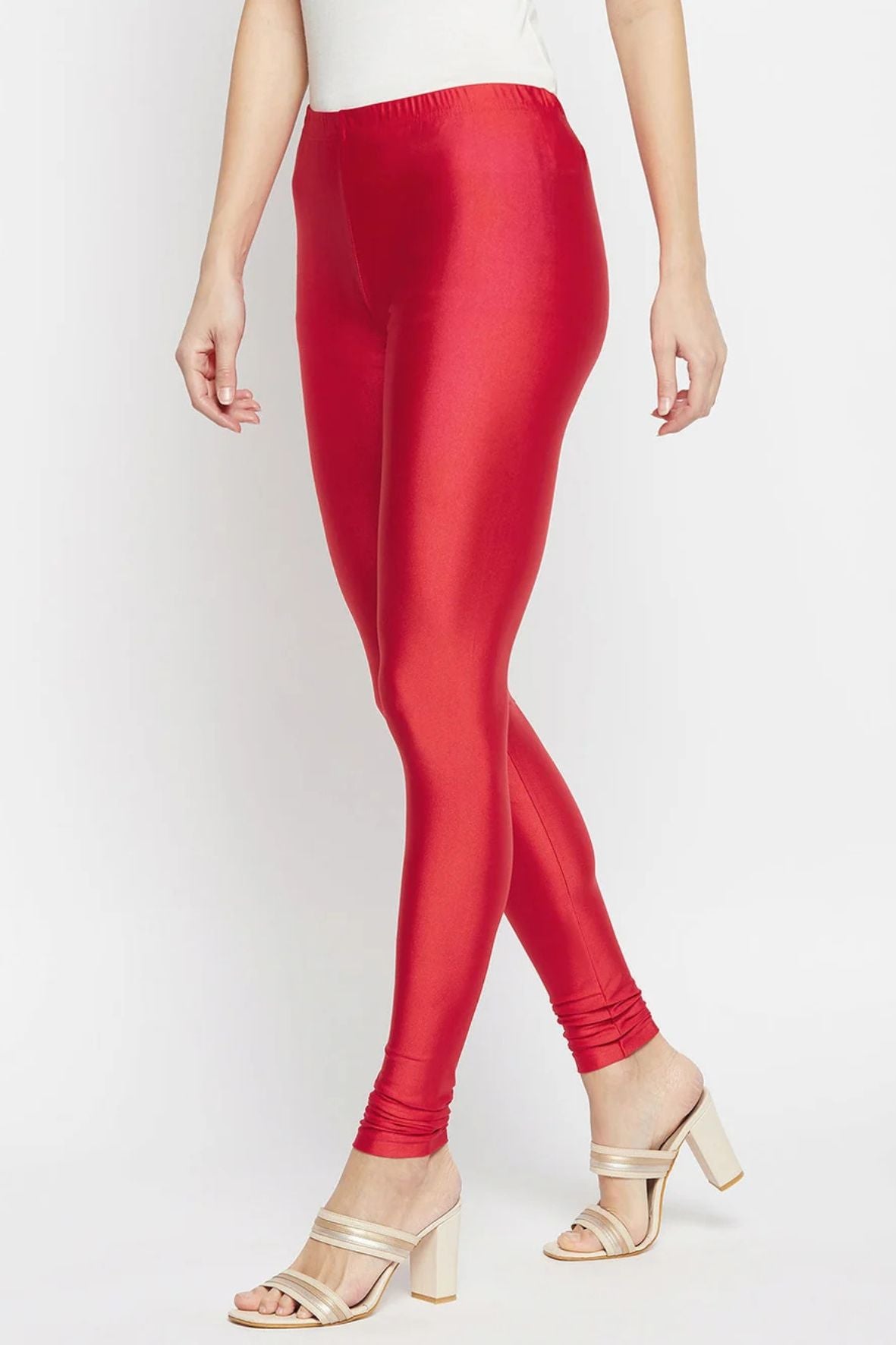 Red Metallic Leggings - Ankle Length