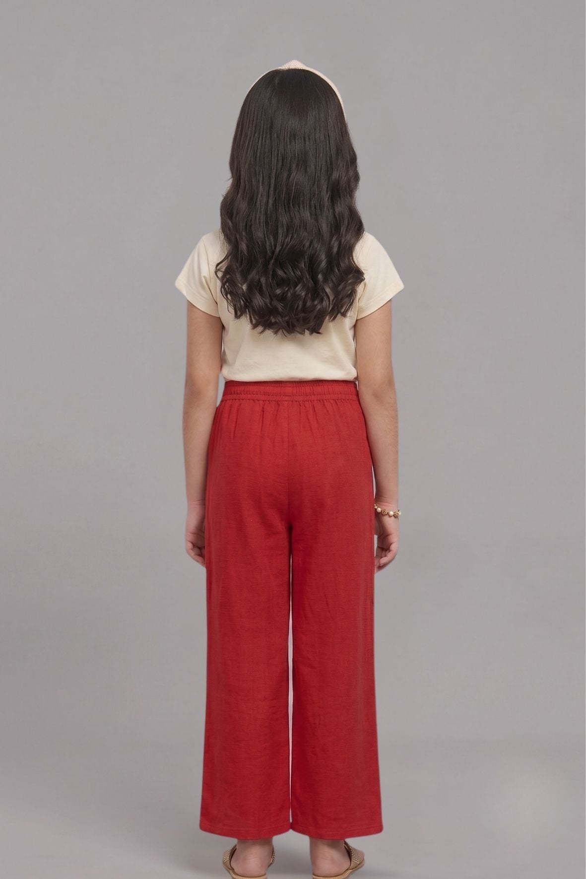 Kids Red Rayon Palazzo