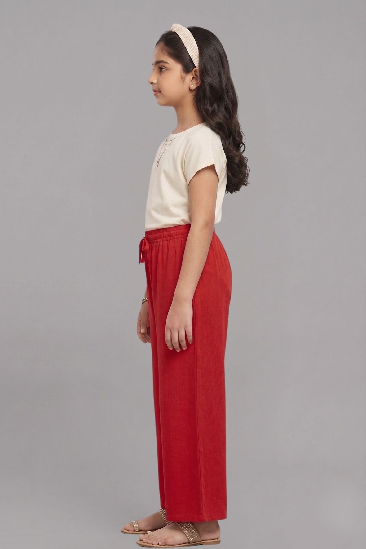 Kids Red Rayon Palazzo