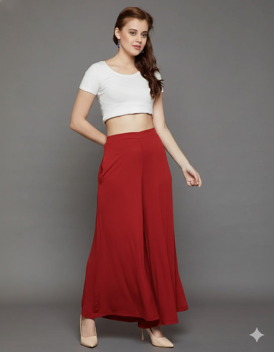 Red Plain Viscose Palazzo