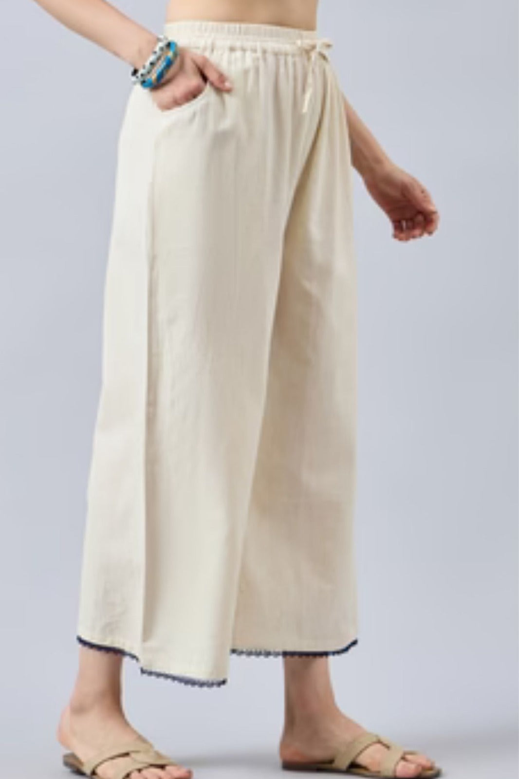 Cotton Palazzo With Black Lace Detailing