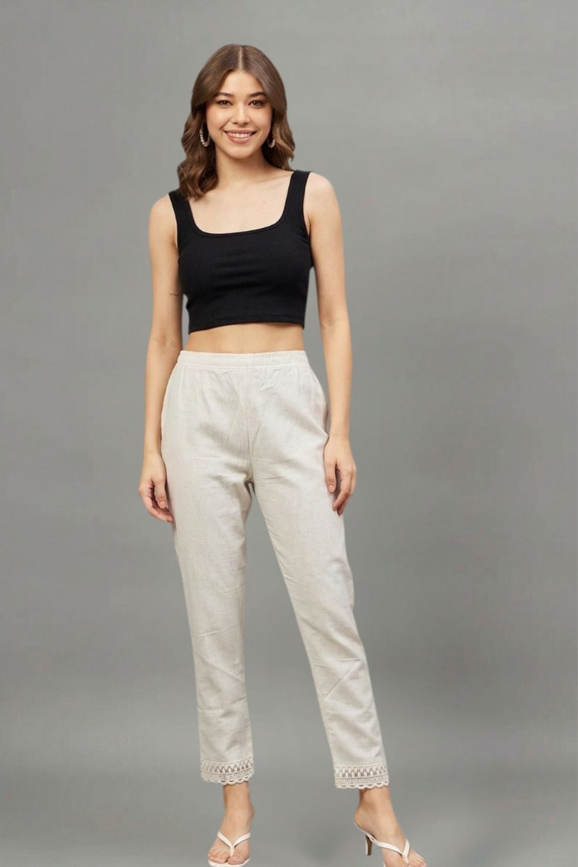 Ivory Scallop Cotton Flex Lace Pants