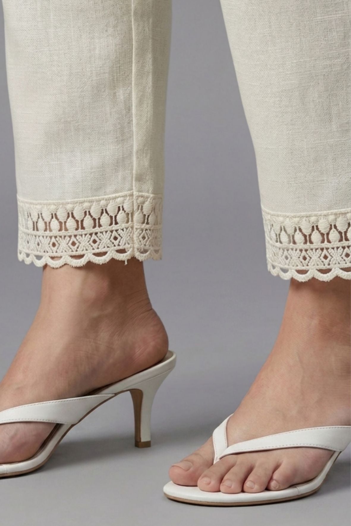 Ivory Scallop Cotton Flex Lace Pants