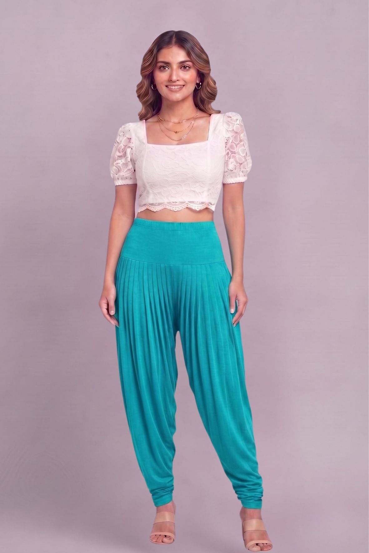 Turquoise blue Viscose Plain Dhoti