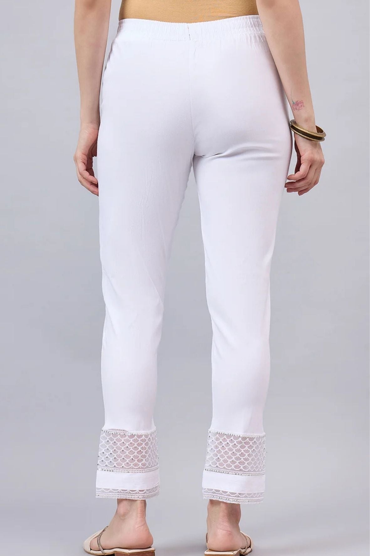 White Sequin Lace Pants