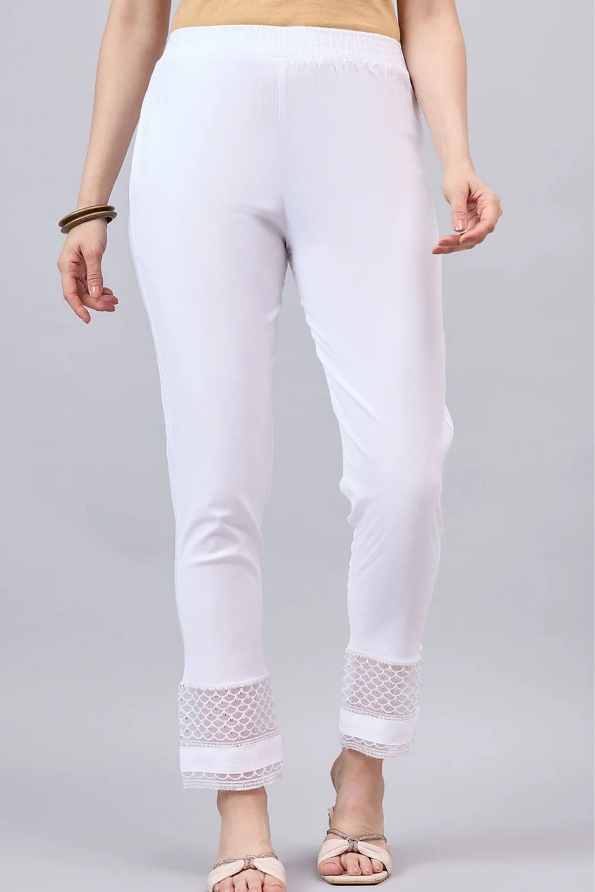 White Sequin Lace Pants