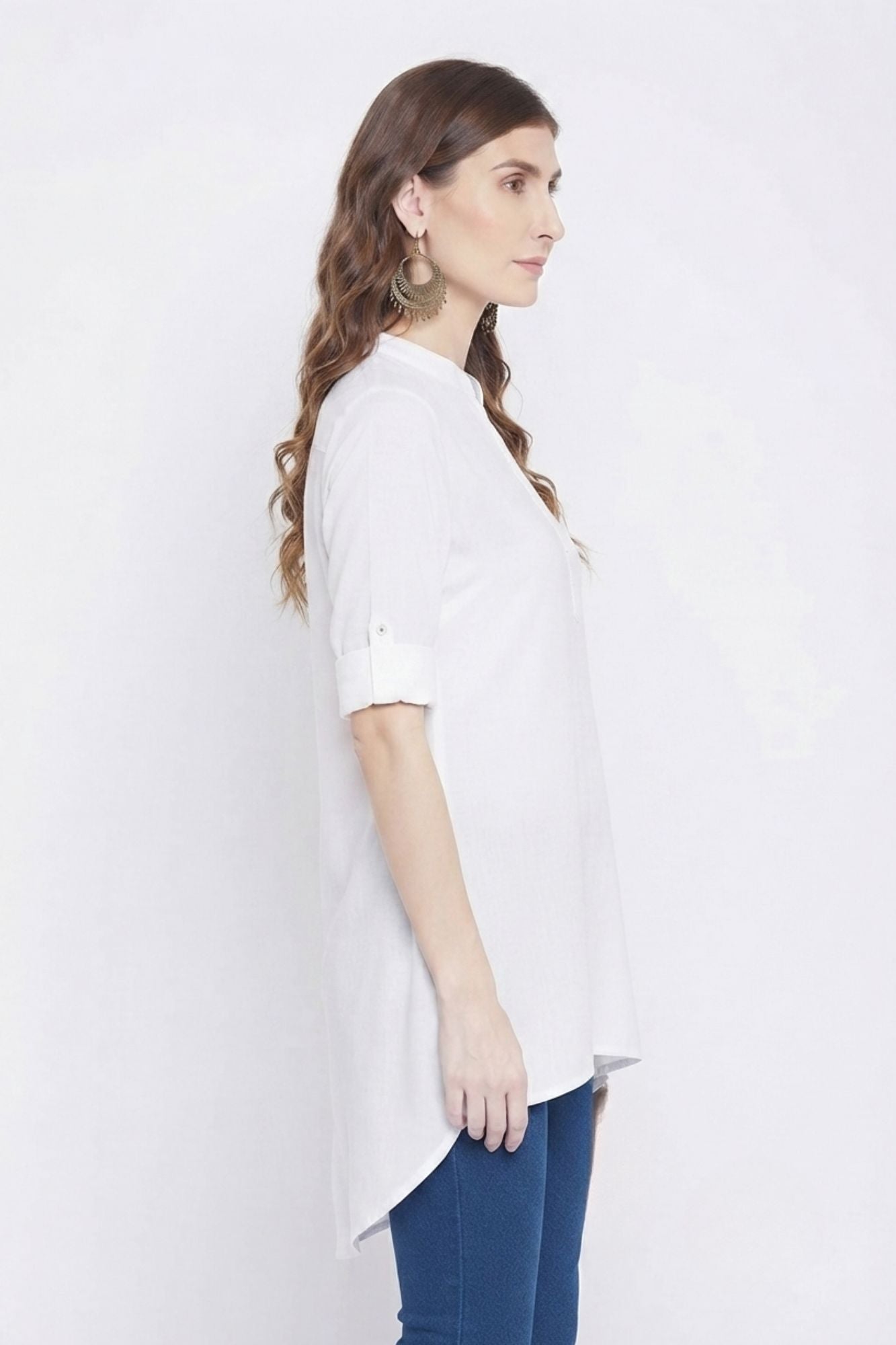 White Solid Coloured Short Kurti - 32" Length