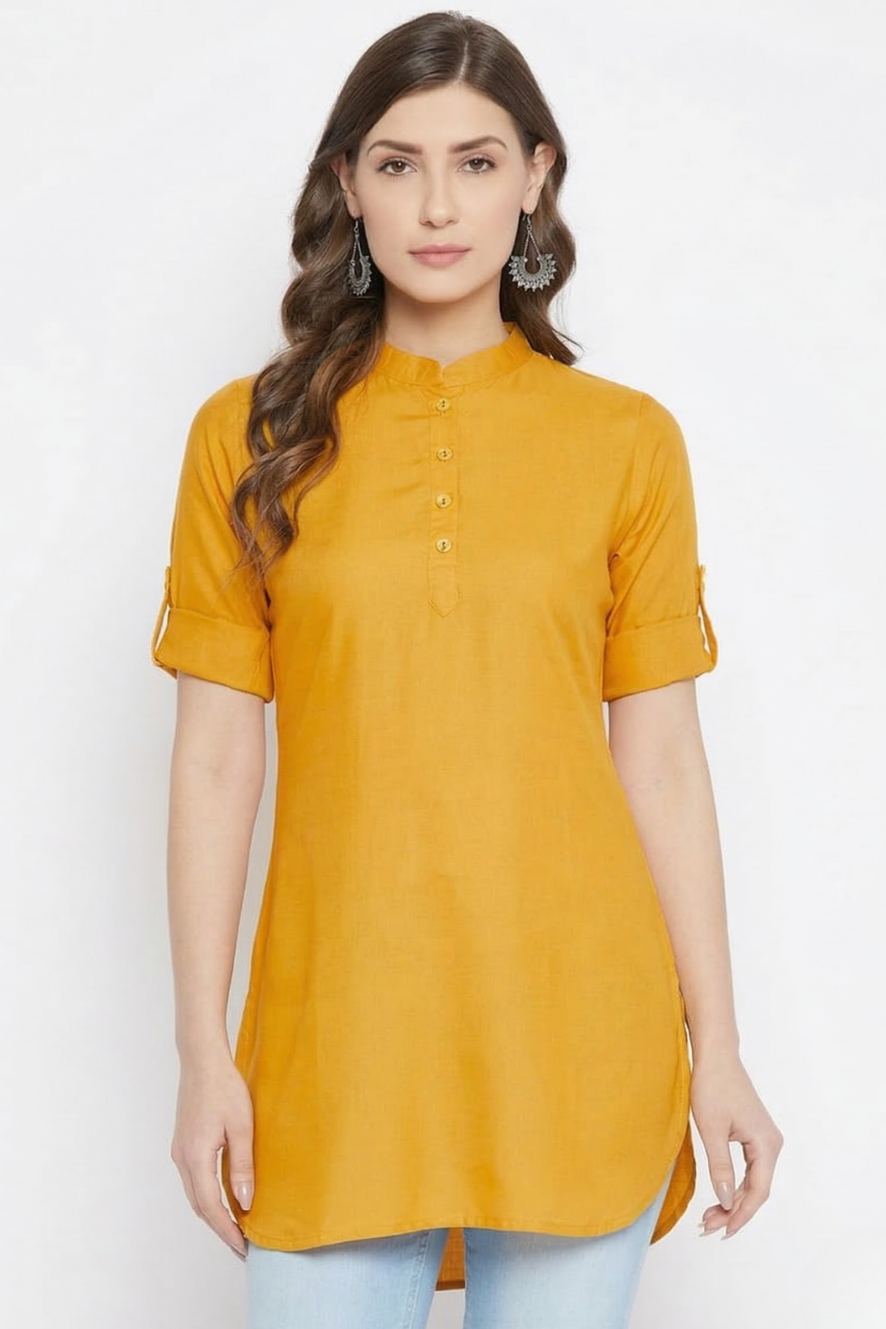 Yellow Solid Coloured Short Kurti - 32" Length