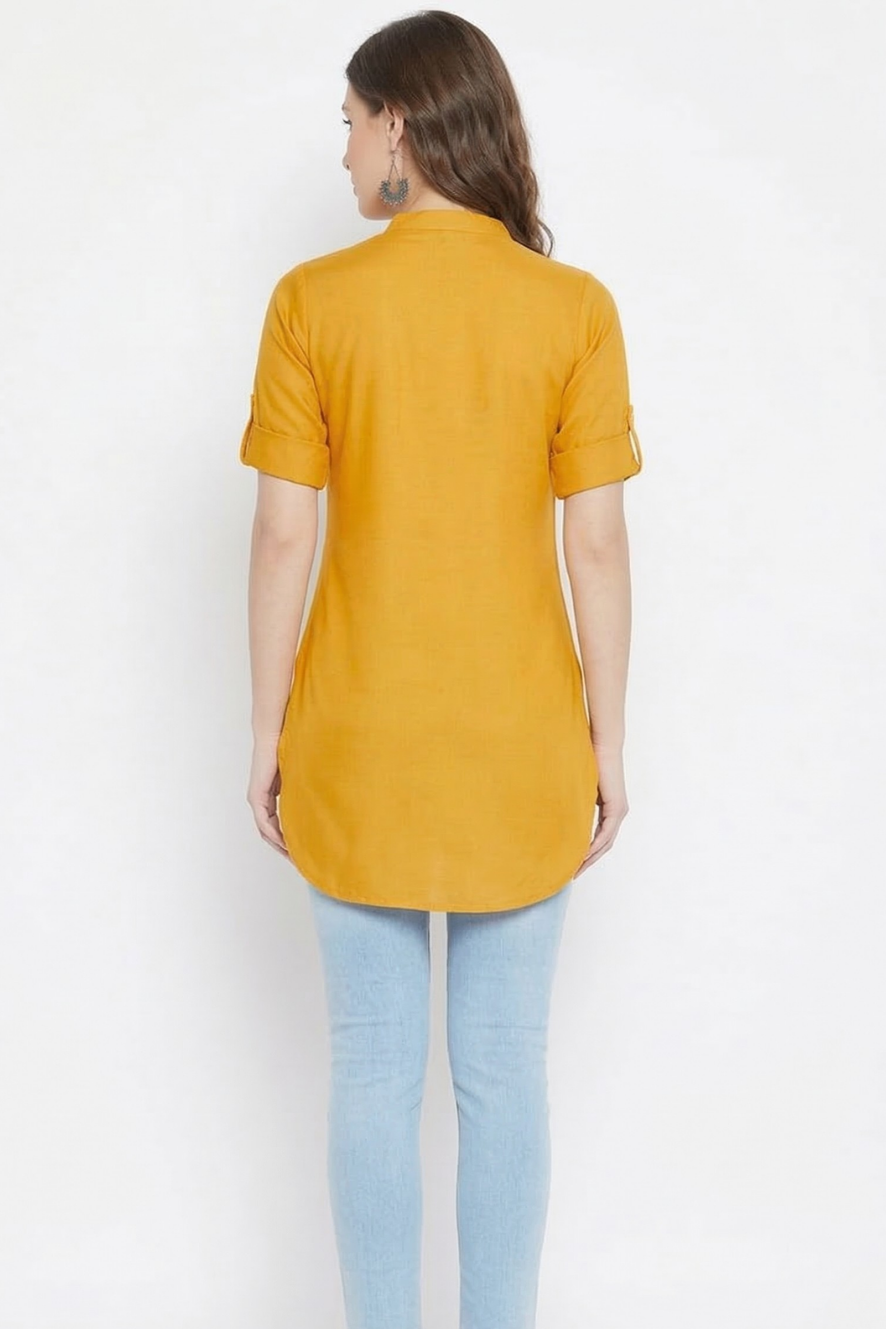 Yellow Solid Coloured Short Kurti - 32" Length