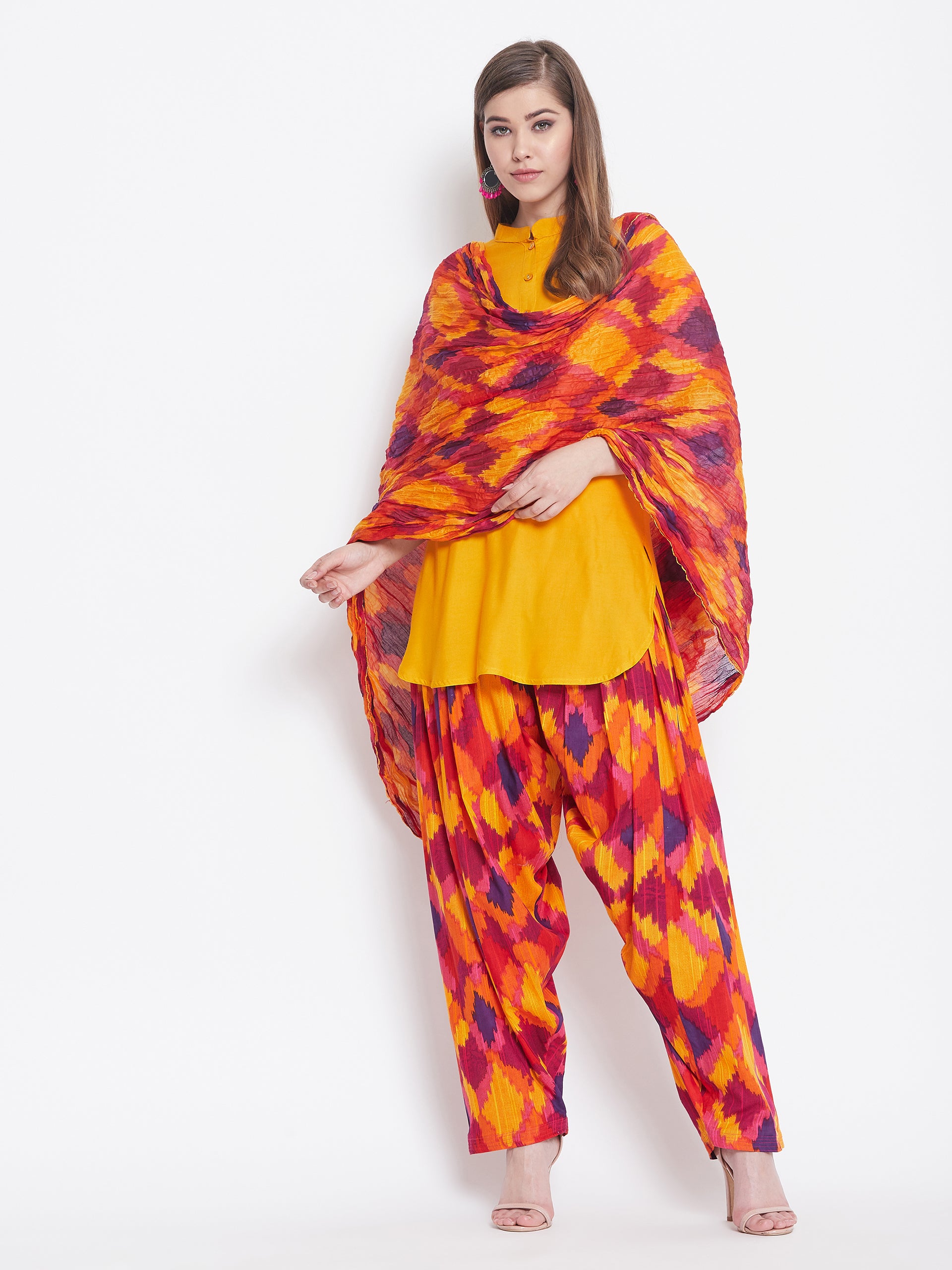 Mosaic Print Patiala with Mustard Yellow Kurti Set