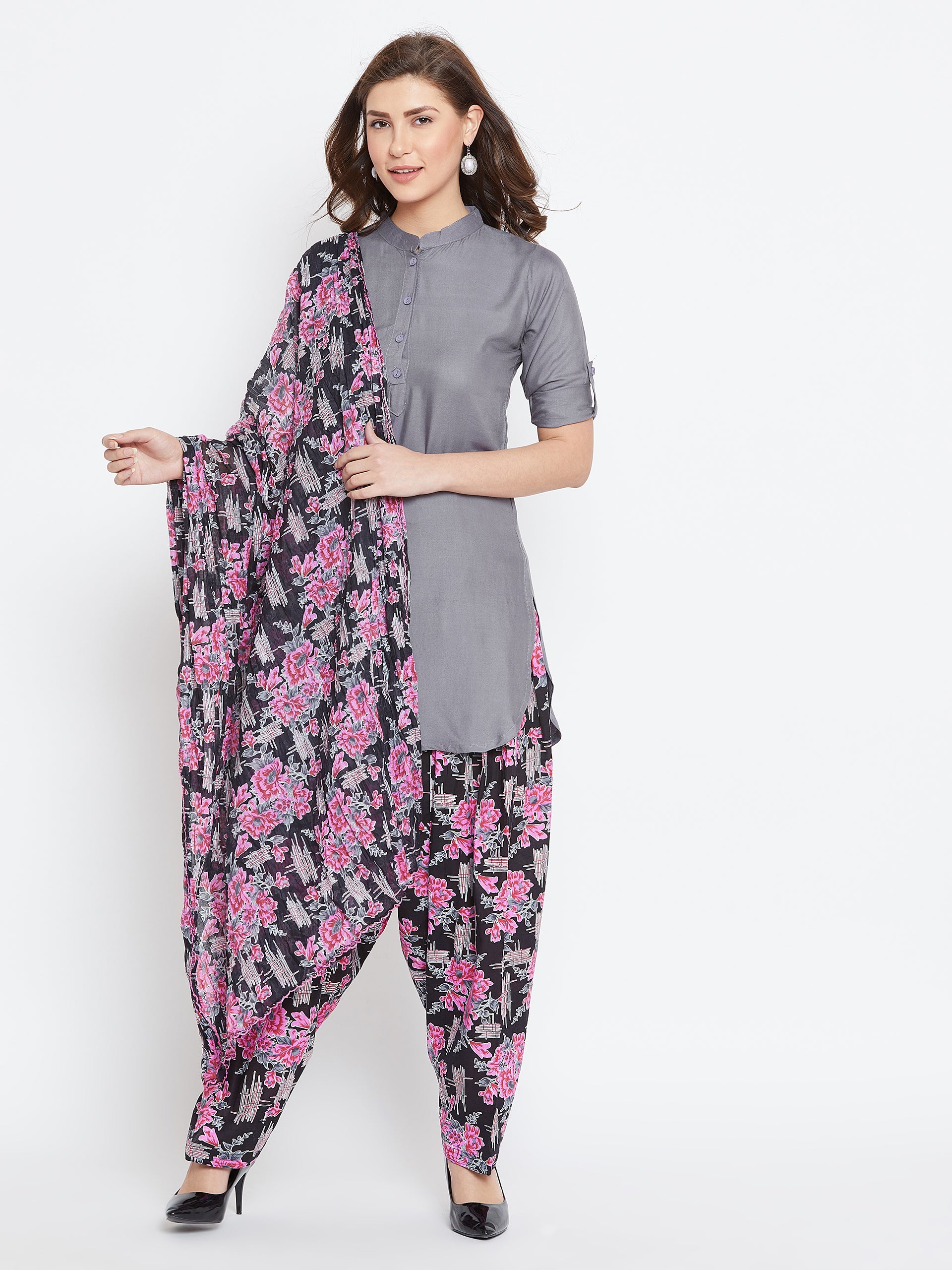 Baroque Print Patiala with Elephant Grey Kurti Set