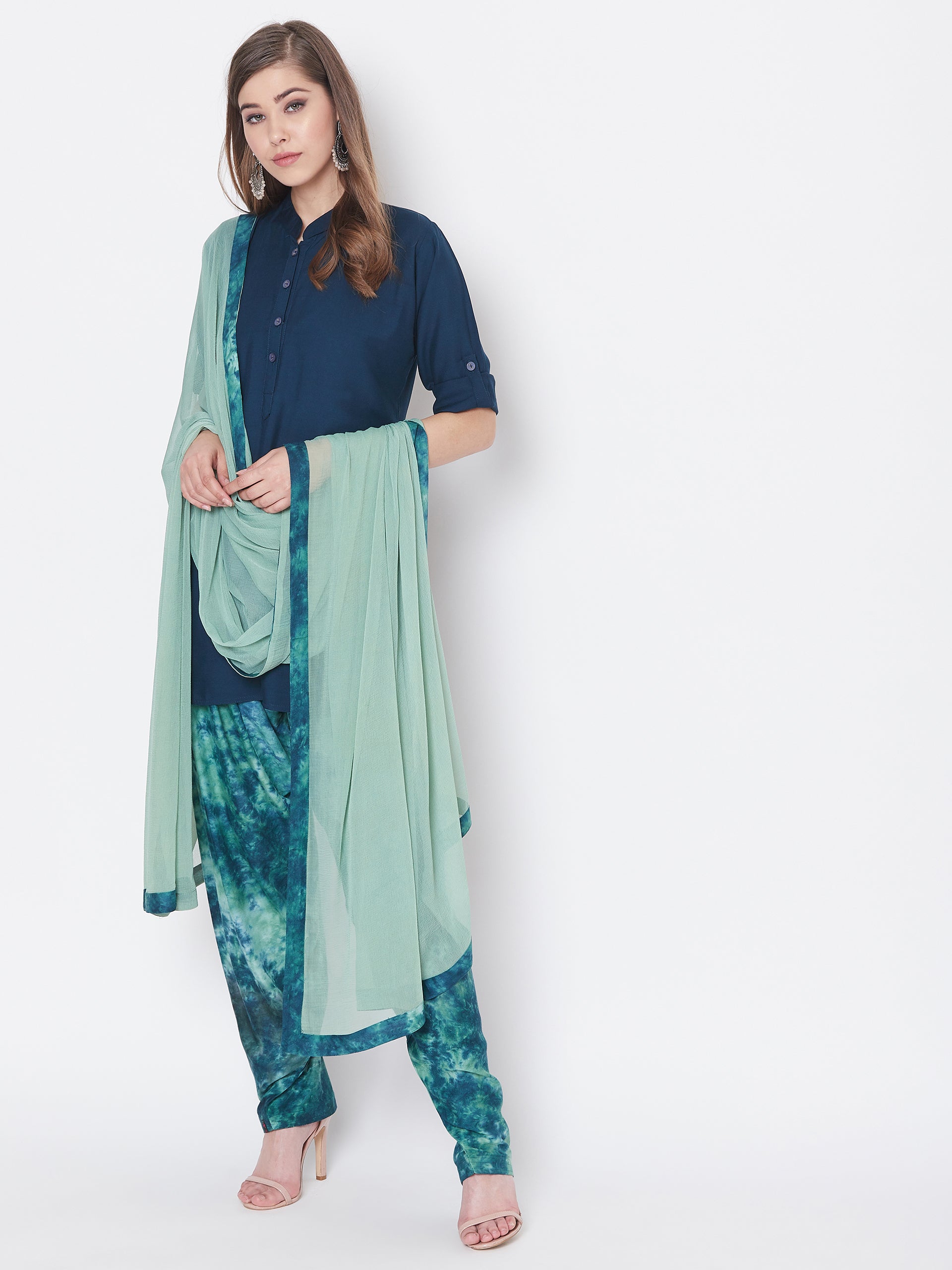 Tie & Dye Print Patiala with Blue Kurti Set