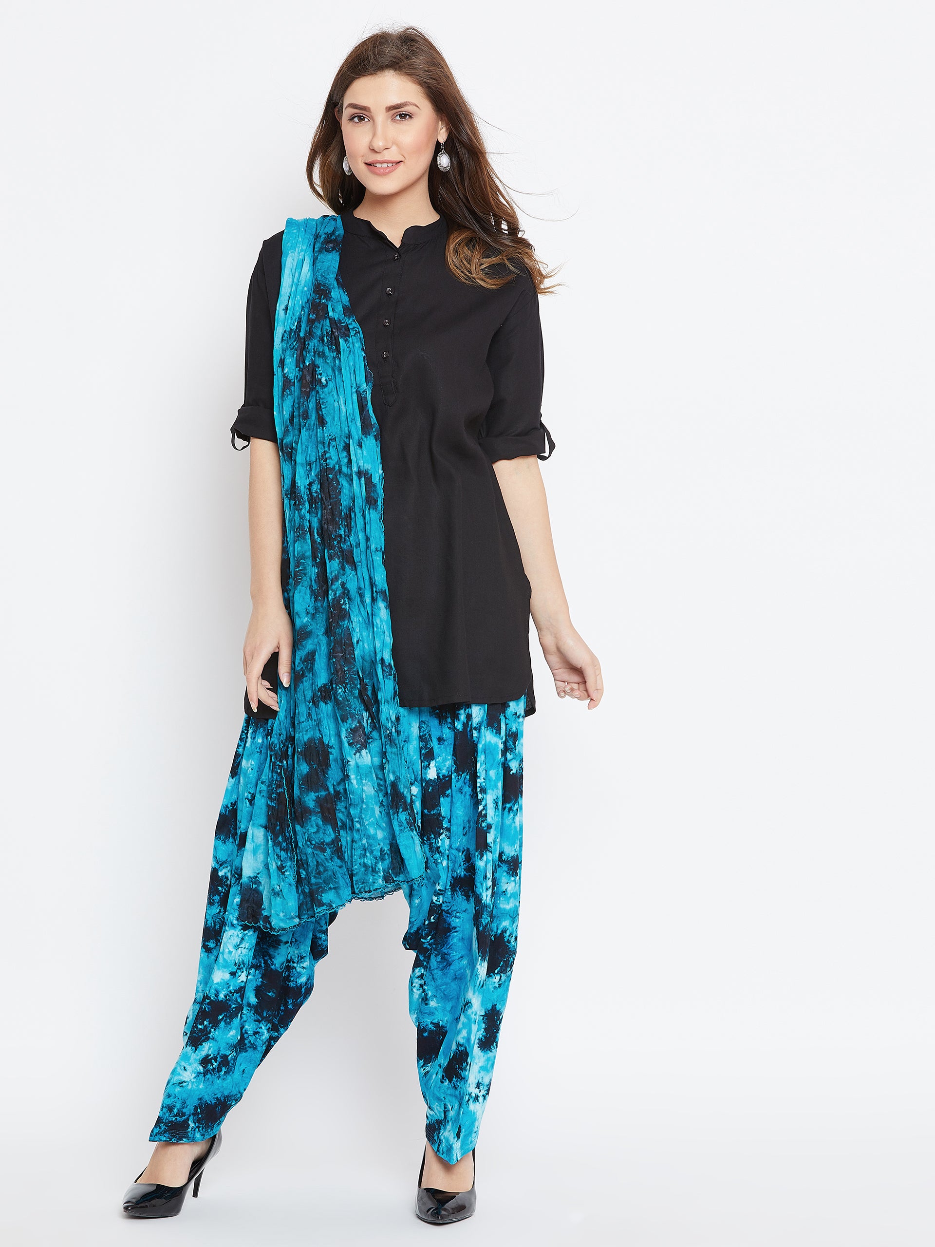 Tie and Dye Print Patiala with Black Kurti Set