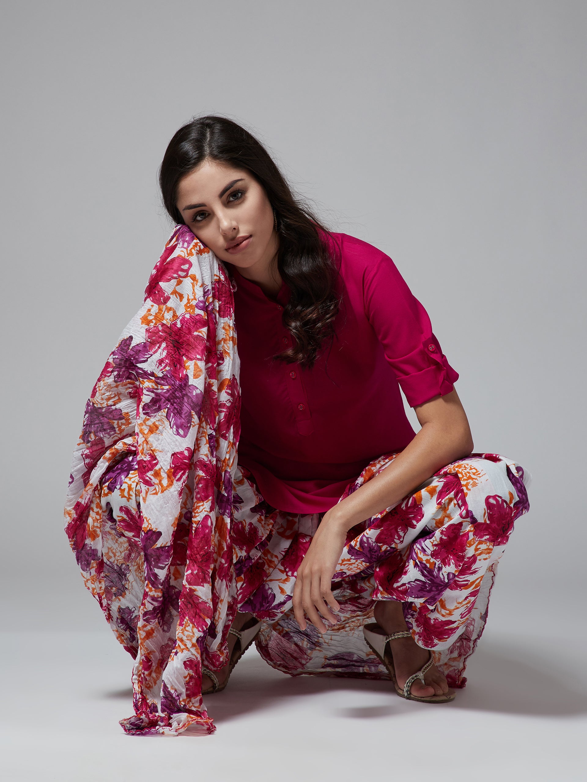 Magenta Top with Floral Patiala Set