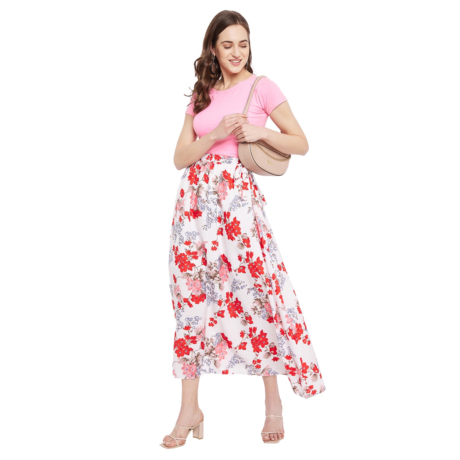 Red Peach Blossom Skirt Free Size White