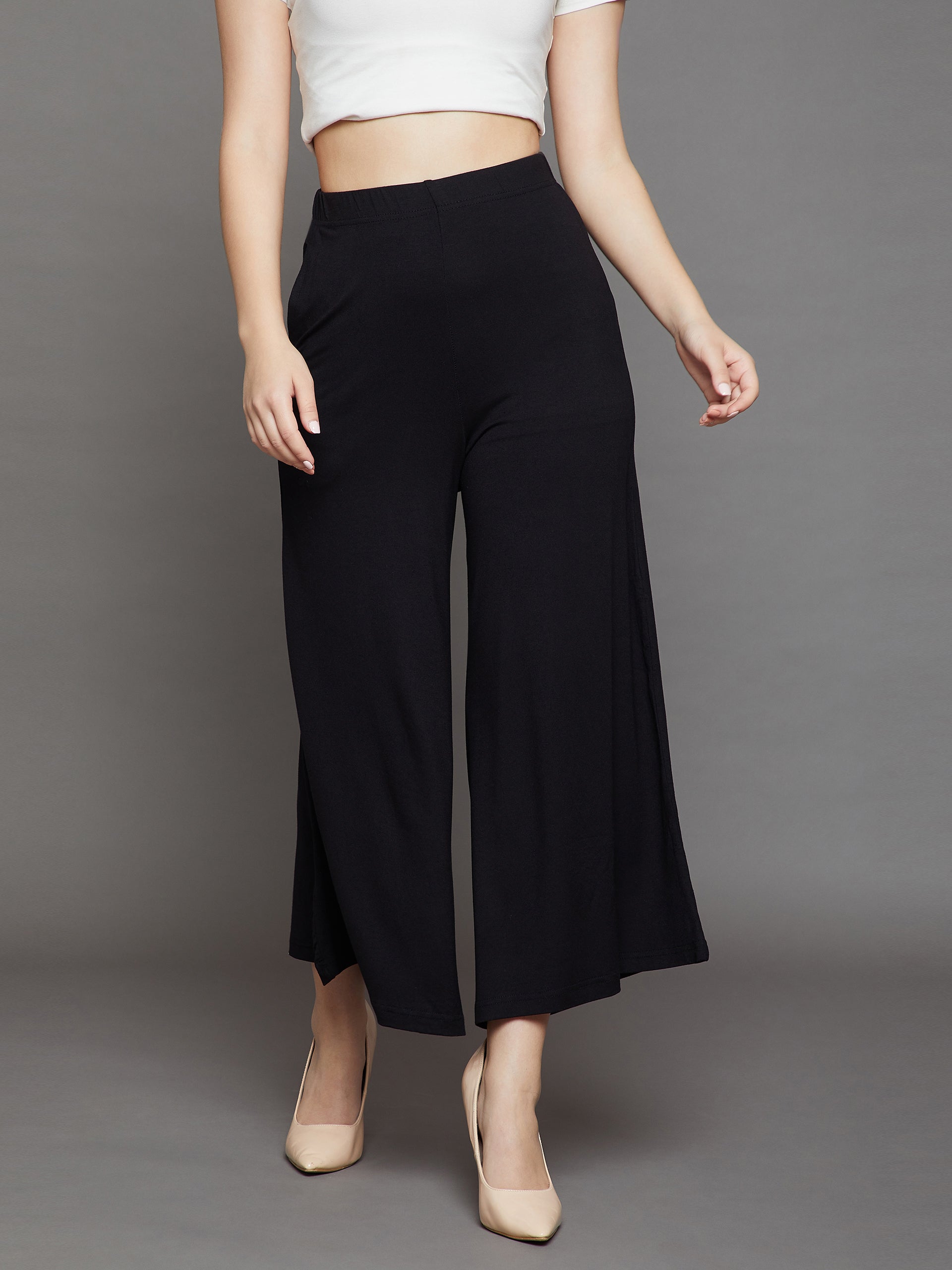 Black Plain Viscose Palazzo