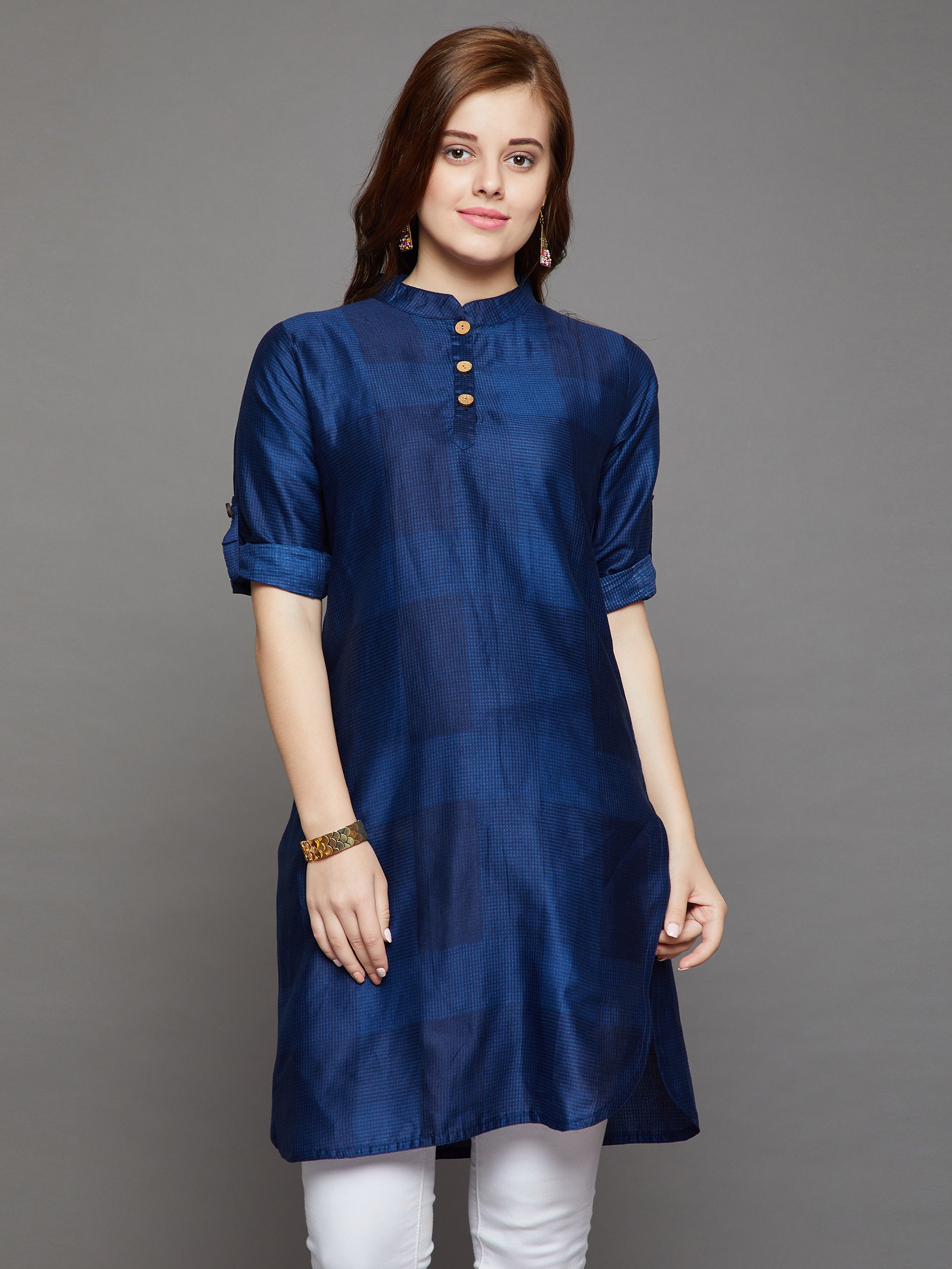 Blue Checks in Check Printed Kurtis
